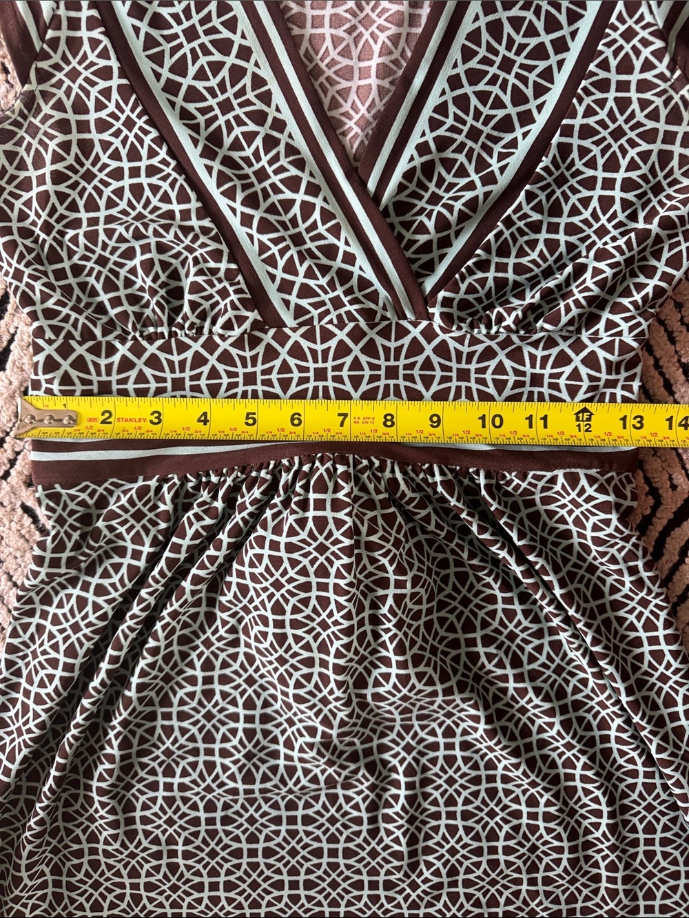 Geometric Mint & Brown V-Neck Dress - Picture 5 of 7